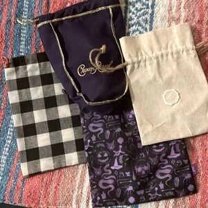 Lot of 4 drawstring bags, perfect for dust bags, Crown Royale Bag, IPSY, misc